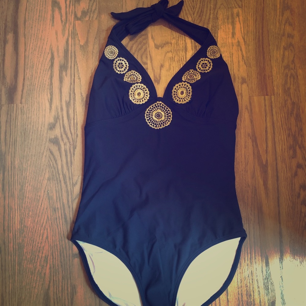 Lily Pulitzer size 10 halter top one piece suit.